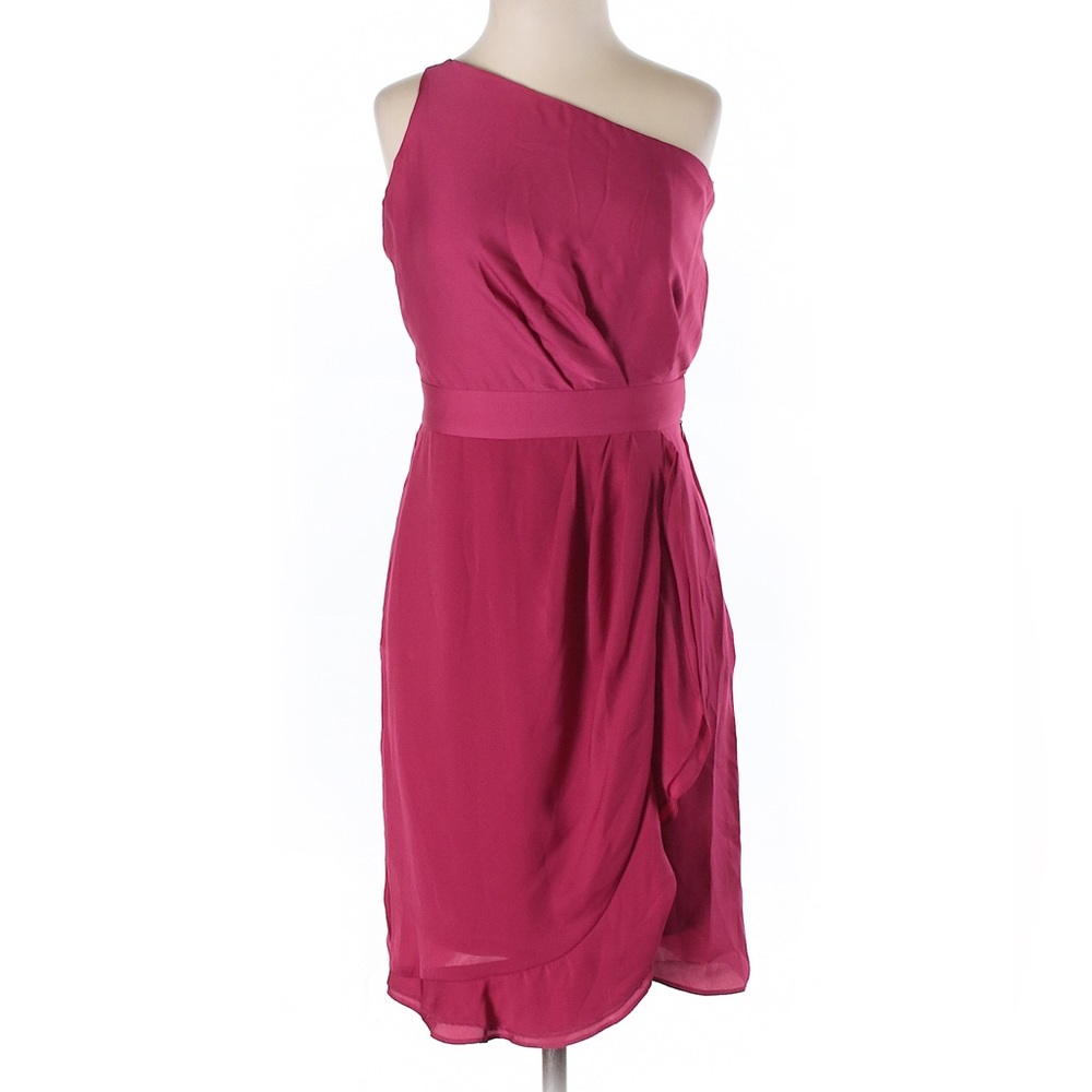 BCBG Ruched Pleated A-Line Wrap Style Fit Flare Pink One Shoulder Dress 0